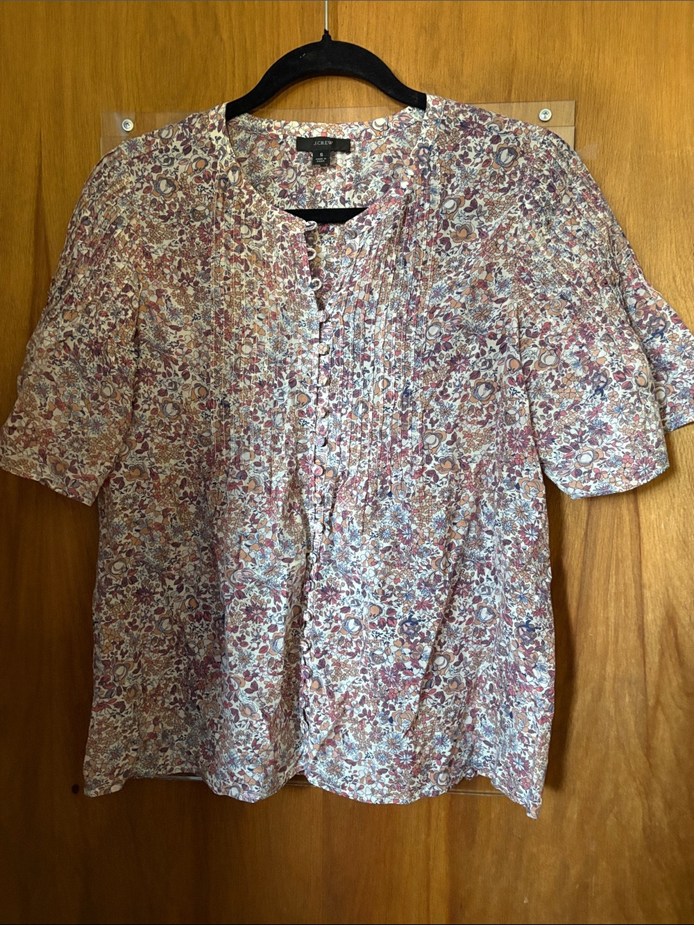 J. Crew Silk Cotton Floral Pintuck Button-Front Blouse